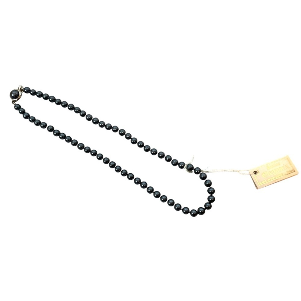 Vintage Spanish Mallorca Black Glass Pearl Necklace Original Tags